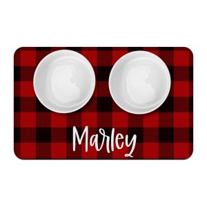 Black and Red Christmas Plaid Personalized Pet Mat / Pet Name / Food Mat / Water Mat / New Puppy Supplies / Custom Christmas Decor