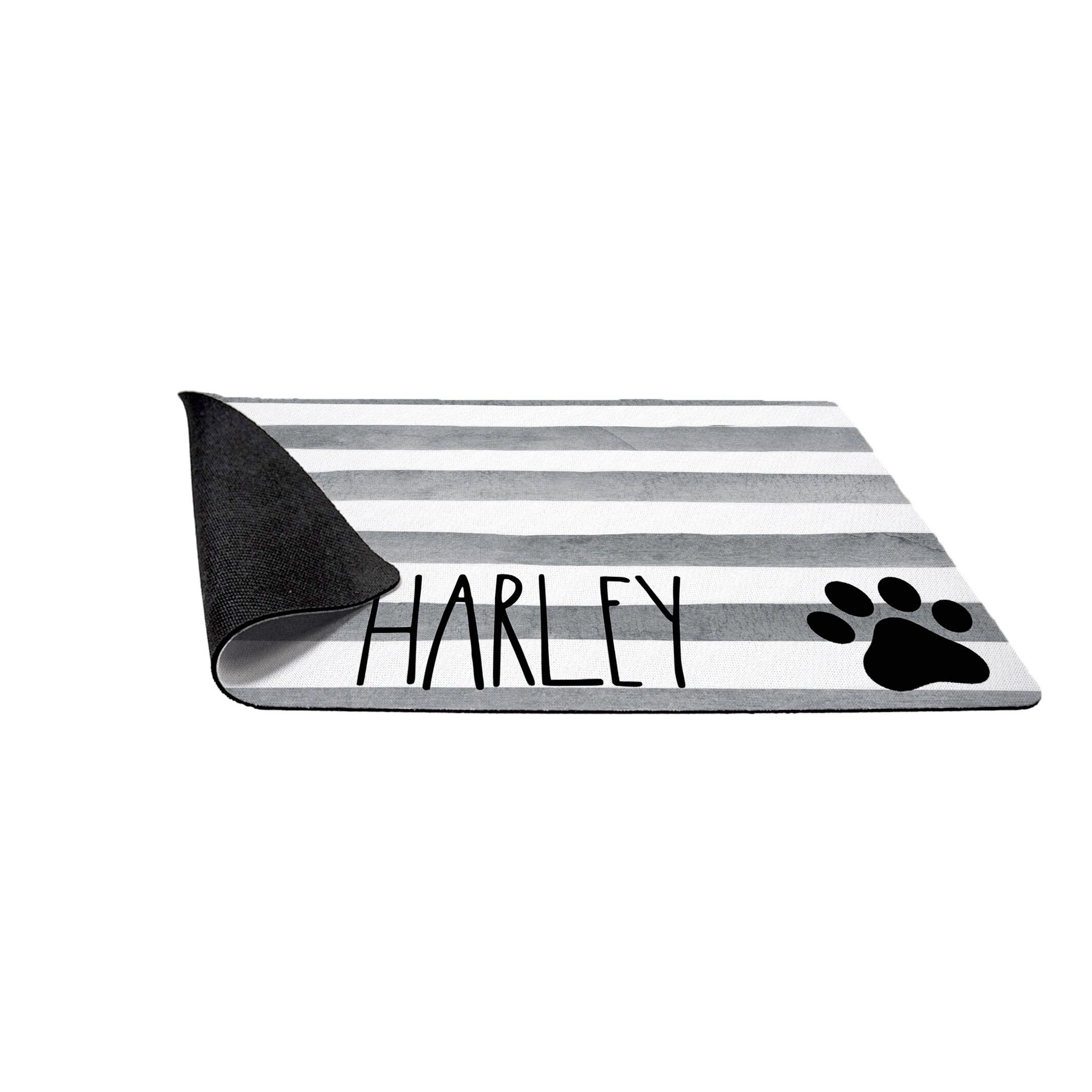 Paw Prints and Grey Stripe Personalized Pet Mat, Name Gift for Dog or Cat Lover, Food and Water Bowl Mat, Farmhouse Style Watercolor Stripe - Image 3