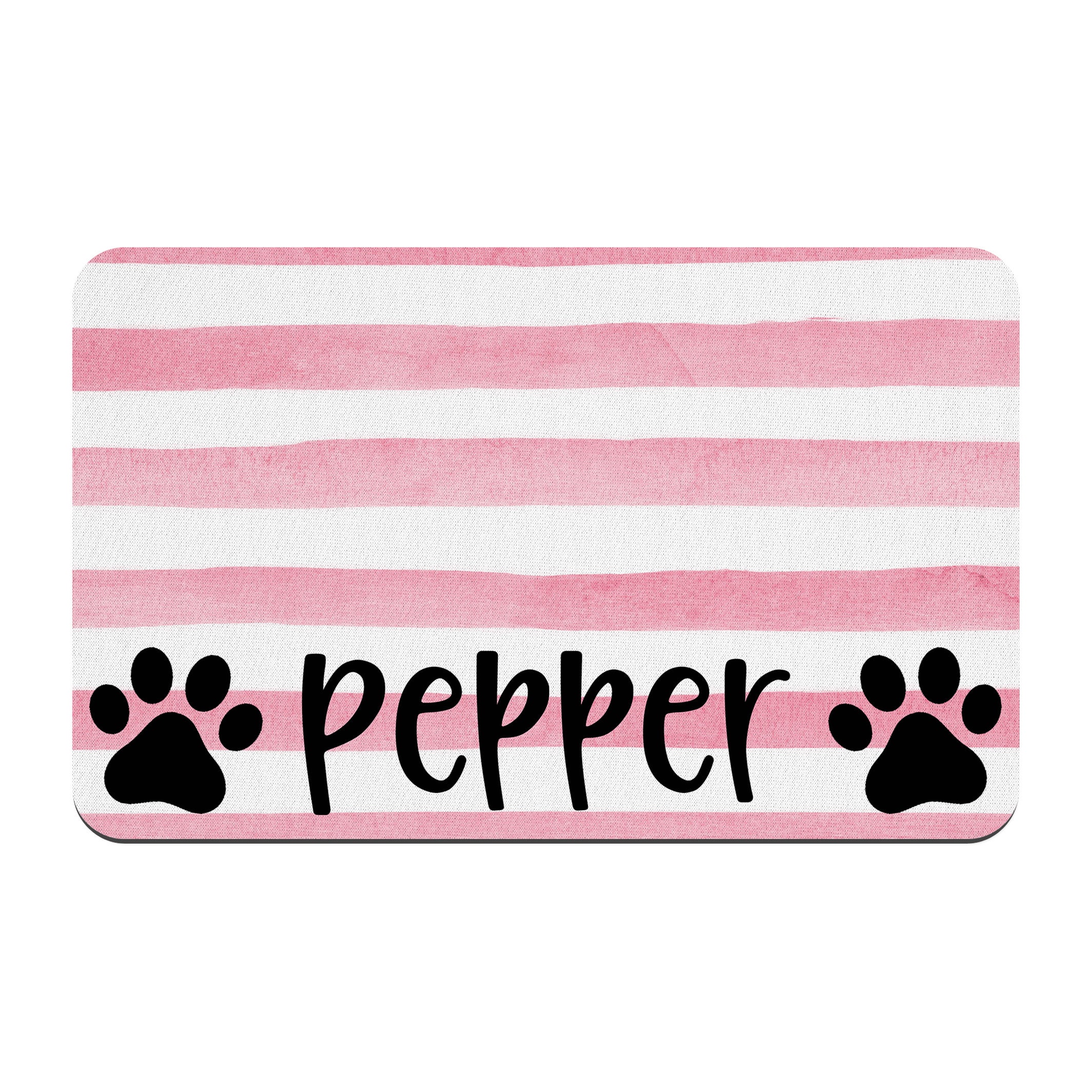 Paw Prints and Pink Stripe Personalized Pet Mat / Pet Name / Girl Cat Dog Bowl Mat / Pet Supplies / Farmhouse Style Watercolor Stripes - Image 2