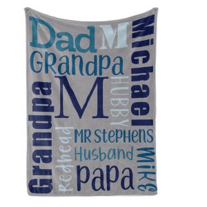 Blue Name and Nickname Collage Blanket / Grandpa Dad Papa / Personalized Boy Blanket / Throw Blanket / Sherpa Blanket / Personalized Gift