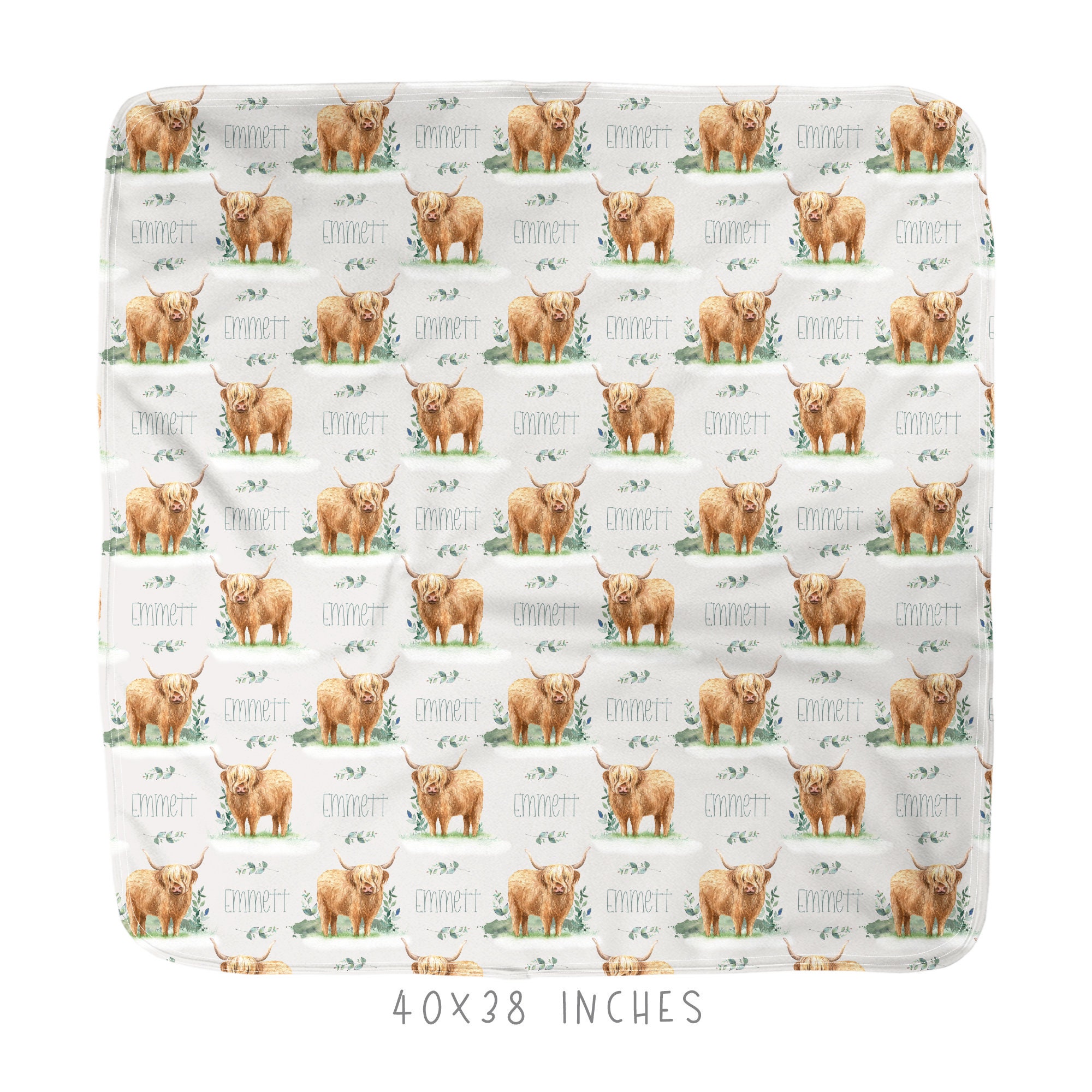 Highland Cow Personalized Boy Swaddle Blanket / Cow Blanket / Cow Nursery / Knot Hat / Personalized Baby Shower Gift / Farm Collection - Image 4