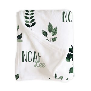 Two Names Green Leaf Minky Blanket / Sherpa Blanket / Two Fonts & Colors / Baby Boy / Gender Neutral / Olive Leaf / Noah Lee Collection