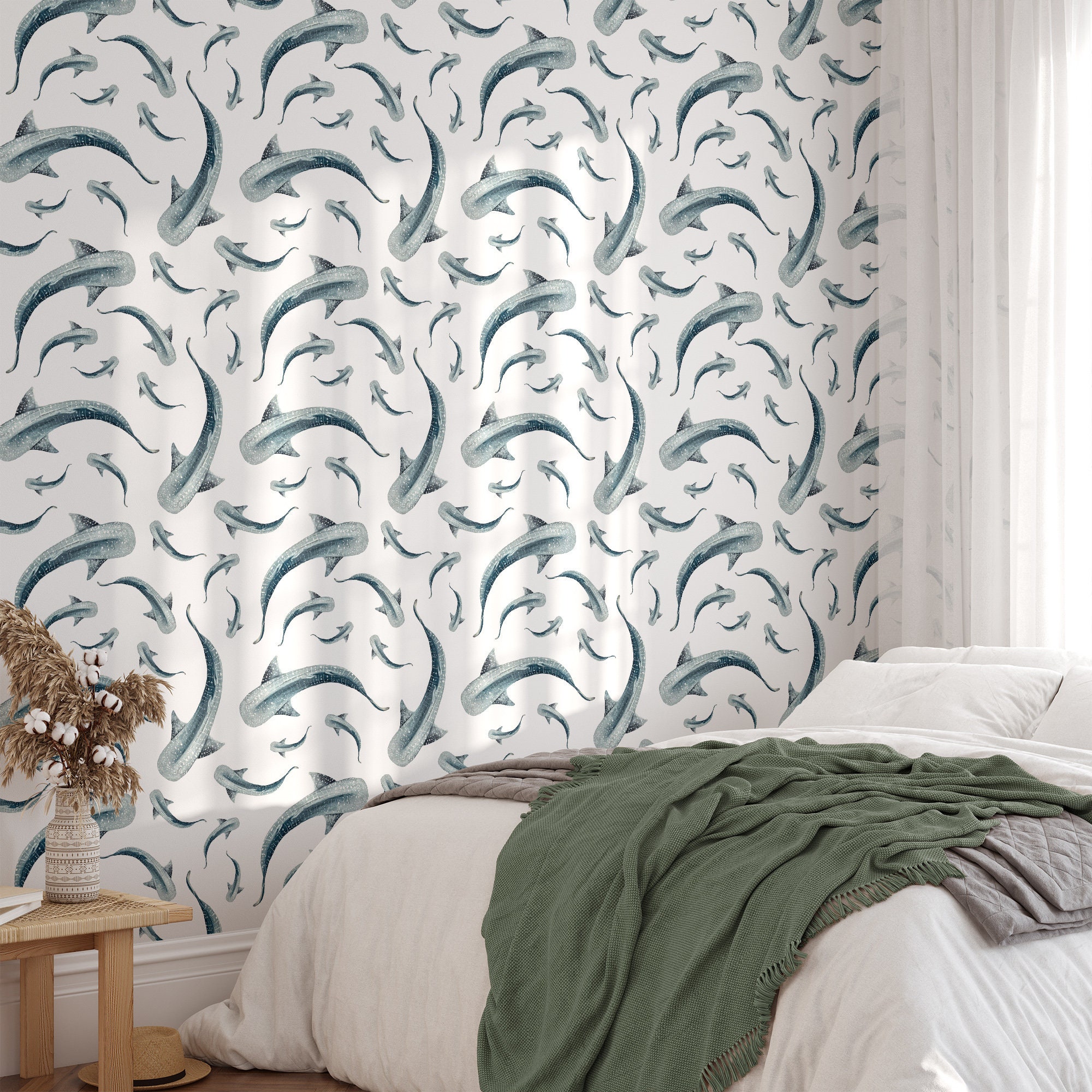 Whale Shark Wallpaper Peel and Stick, Ocean Animal Wall Mural for Nursery or Kids Room, Underwater Sea Life Removable Wall Art - Image 8