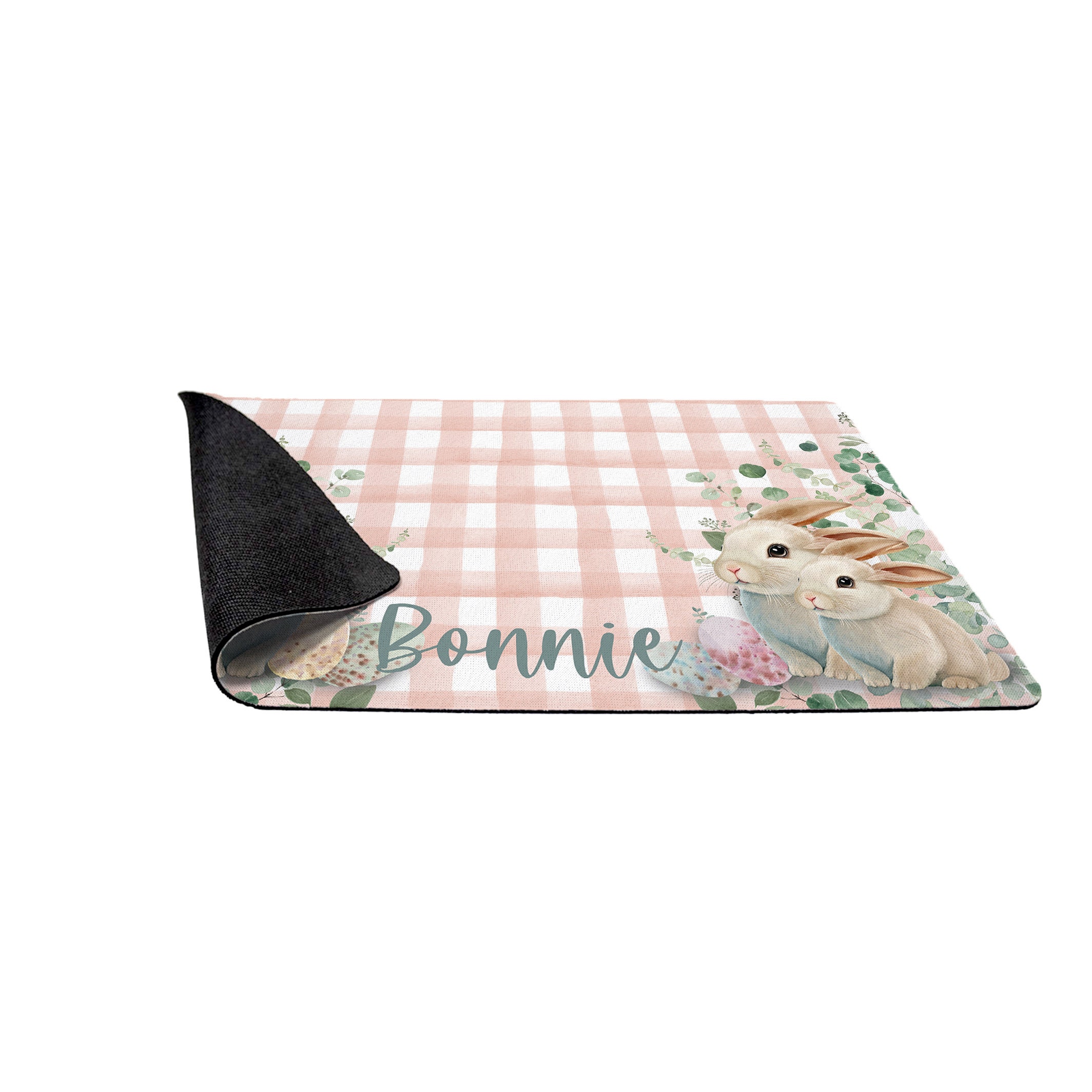 Easter Bunnies and Eggs Pet Food Placemat / Personalized Pet Mat / Pet Supplies / Water Bowl Mat / Watercolor Gingham / Easter - Image 3