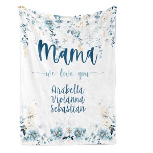 Personalized Mama Blanket / Pink Peach Roses / Kids Names / Mom Mommy Mother Blanket / Grandma Nana Gift / Gift From Kids / Mothers Day Gift