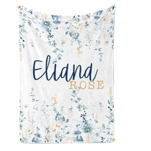 Blue Floral Two Names Personalized Blanket / Two Fonts & Colors / Minky Blanket / Sherpa Blanket / Teen Tween Adult Blanket / Girl Gift