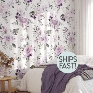 Purple Flower Wallpaper, Peel Stick Removable, Baby Girl Toddler Room, Vintage Boho Chic Dainty, Lavender Floral Bedroom, Unpasted Prepasted
