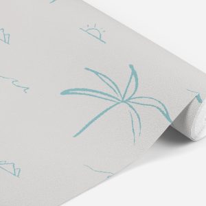 Beachy Palm Tree Coastal Wallpaper, Grey Blue Tropical, Peel Stick Removable, Large Print Home Decor Living Room Bedroom Nursery Traditional
