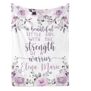 Warrior Girl Blanket / Chd Awareness / Purple Flowers / Nicu Baby Brave Little Fighter Inspirational Gift / Strong Baby Girl / Baby Warrior
