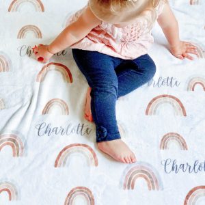 Personalized Baby Blanket Gender Neutral Rainbow Girl Boy Name Hospital Take Home Baby Shower Gift Boho Groovy Custom Gifts New Mom Toddler