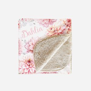 Personalized Pink Dahlia Floral Baby Girl Accessories, Blanket, Nursery Sheets and Decor, Girly Pink Flowers, Newborn Shower New Mom Gift