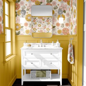 Groovy Floral Wallpaper, Sunshine Garden Flower, Peel Stick Unpasted and Traditional, Temporary or Permanent, Botanical Retro Daisy Ditzy
