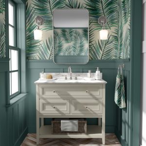 Tropical Palm Leaf Wallpaper, Green Teal, Coastal Beachy Home Decor, Accent Wall, Peel and Stick Removable, Traditional, Nature Trees