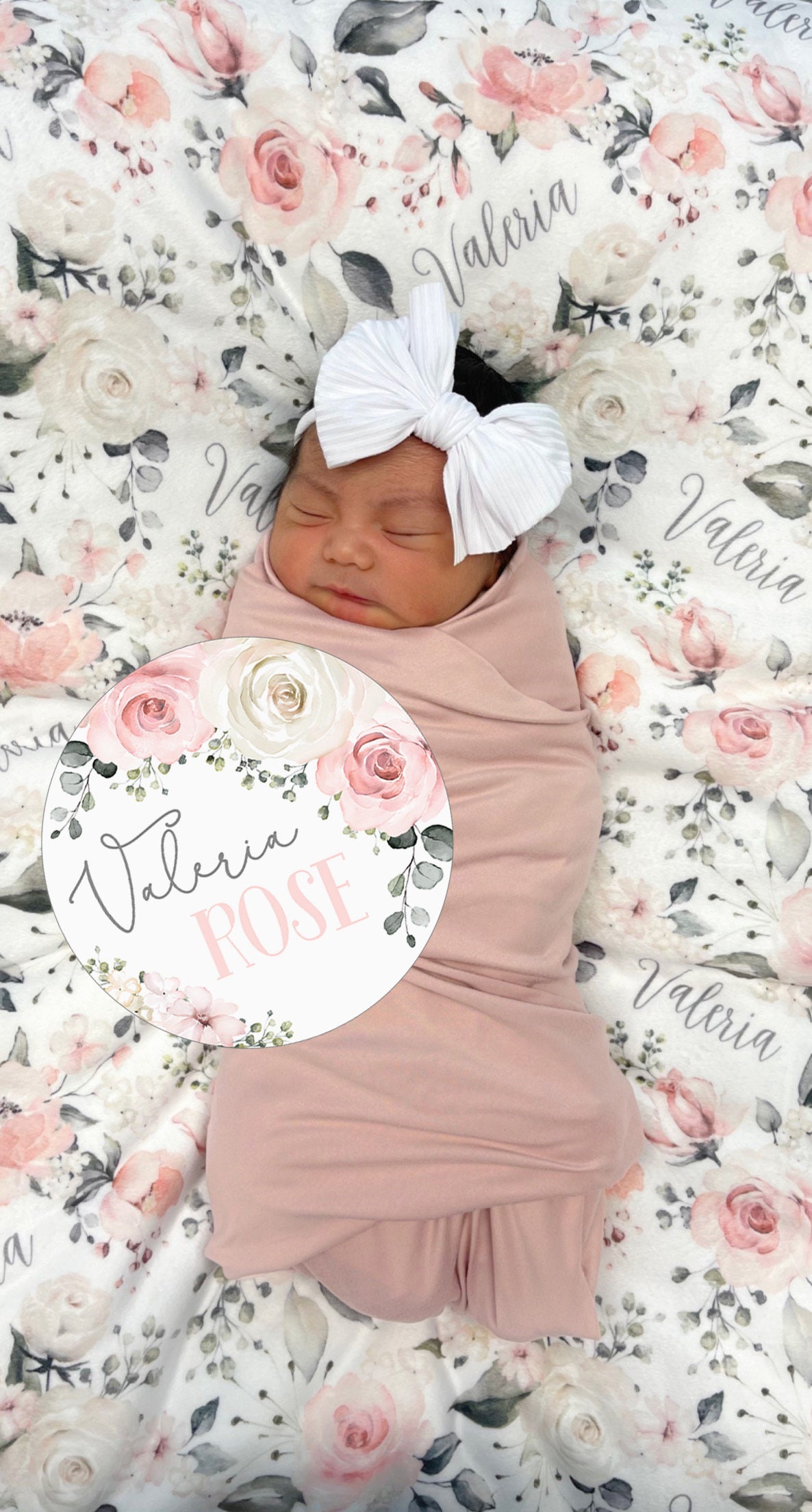 Personalized Name Announcement Sign, Purple Floral Rose, 6 Inch Birth Introduction, Wood Round Name Plaque Baby Shower Gift New Mom Hospital - Image 2