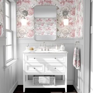 Pink Cream Peony Floral Wallpaper, Peonies Flower Garden, Peel and Stick Removable, Prepasted Traditional Nursery Mural Custom Dimensions