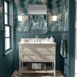 Tropical Palm Leaf Wallpaper, Blue Teal Green, Home Decor, Coastal Beachy, Accent Wall, Peel and Stick Removable, Traditional, Nature Trees