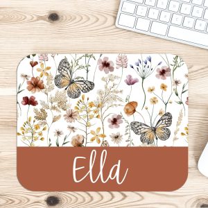 Personalized Wildflower Butterfly Desk Accessories, Mouse Pad, Desk Mat, Wrist Rest, Phone Stand, Coasters, Name Christmas Birthday Gift