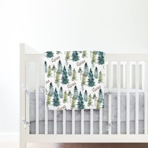 Forest Name Blanket, Tree Woodland Personalized Sherpa or Minky Throw, Hunting Nature Nursery Theme, Baby Shower Gift for New Mom