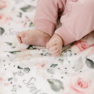 Baby Shower Gift, Personalized Floral Blanket, Plush Sherpa or Minky Pink Rose Blanket, New Mom Hospital Photos