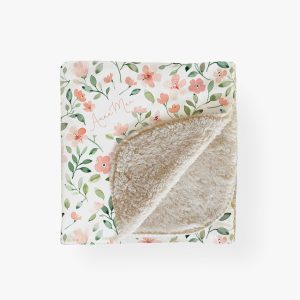 Personalized Pink Wildflower Blanket, Minky or Sherpa, Personalized Baby Toddler Blanket, Pink Floral, Custom Girl Name Blanket