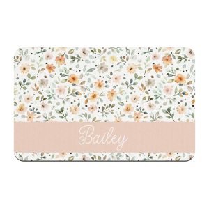 Spring Ditsy Florals Personalized Dog Food Mat, Customize Name Font, Puppy, Kitten Cat, Water Absorbent Floor Placemat, Home Decor, Gift Pet
