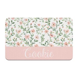 Ditsy Florals Personalized Dog Food Mat, Customize Name Font, Puppy, Kitten Cat, Water Absorbent Floor Placemat, Home Decor, Gift New Pet