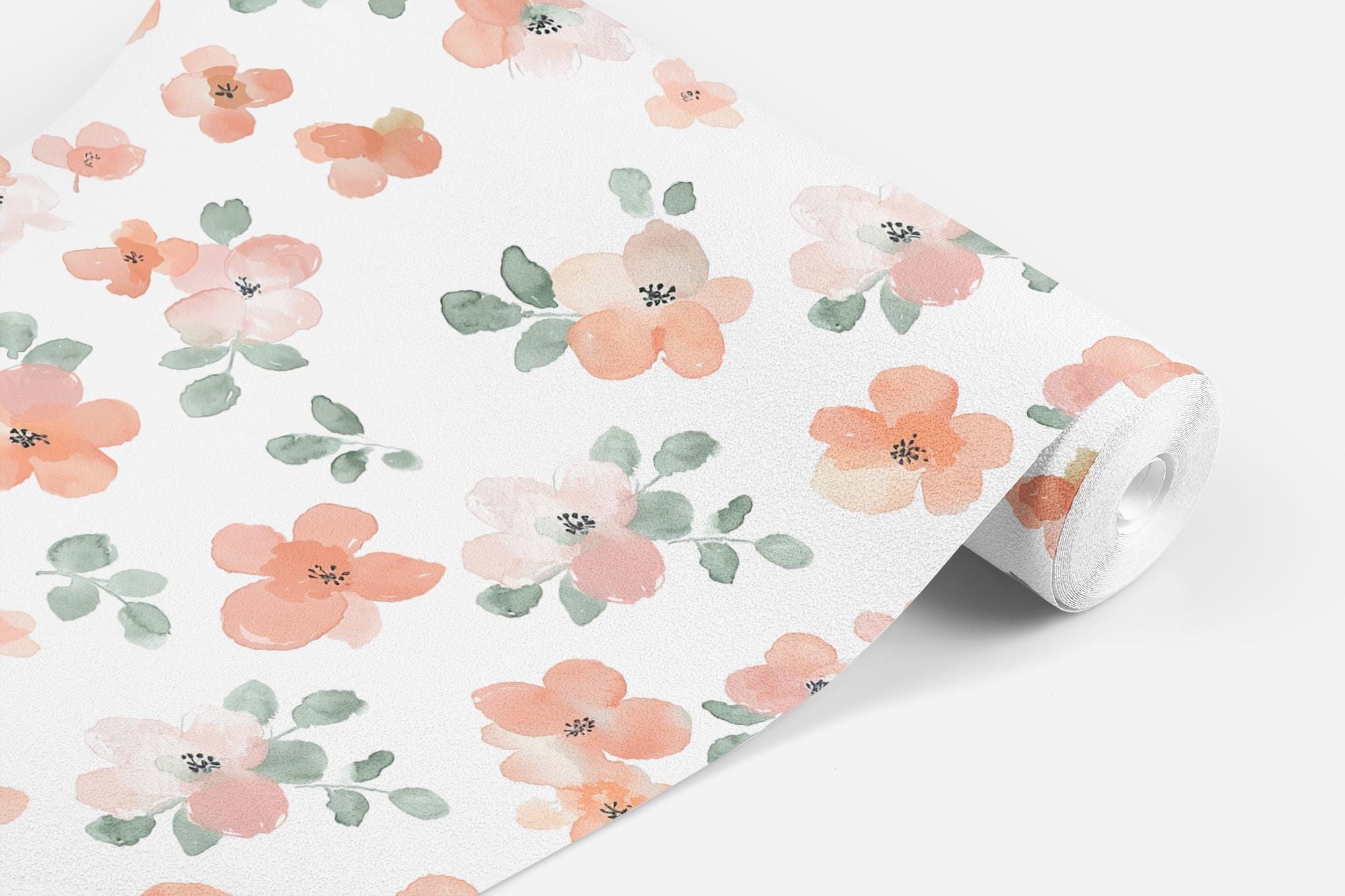 Floral Wallpaper, Pink Watercolor Small Scale Peel and Stick Removable, Unpasted Prepasted Traditional Option, Baby Girl Nursery Mural - Image 4