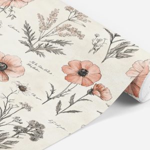 Vintage Cottage Core Floral Wallpaper, Peel and Stick Removable, Unpasted Prepasted Traditional Option, Antique Style Fern Floral