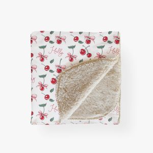 Cherry Baby Girl Name Blanket, Personalized Cherries Girly Bows, Minky Sherpa, Girl Swaddle, Custom Name Nursery Bedding, Carseat Blanket