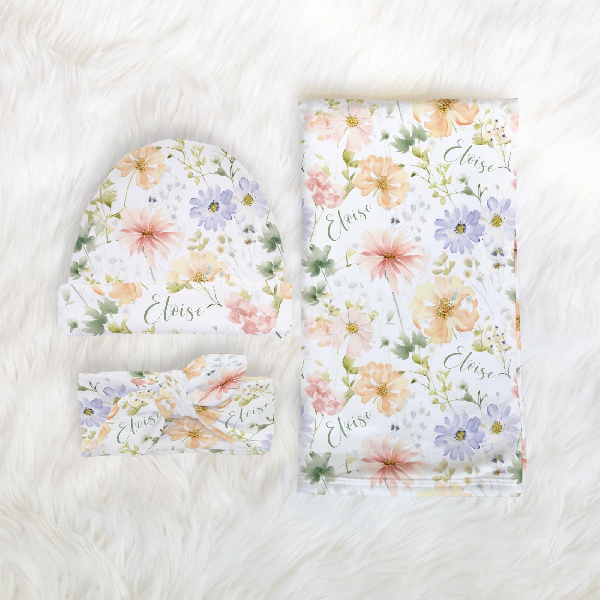 Pastel Spring Baby Girl Name Blanket, Personalized Girly Name Swaddle, Minky Sherpa Custom Blanket, Gift for New Baby, Spring Pressed Floral - Image 5
