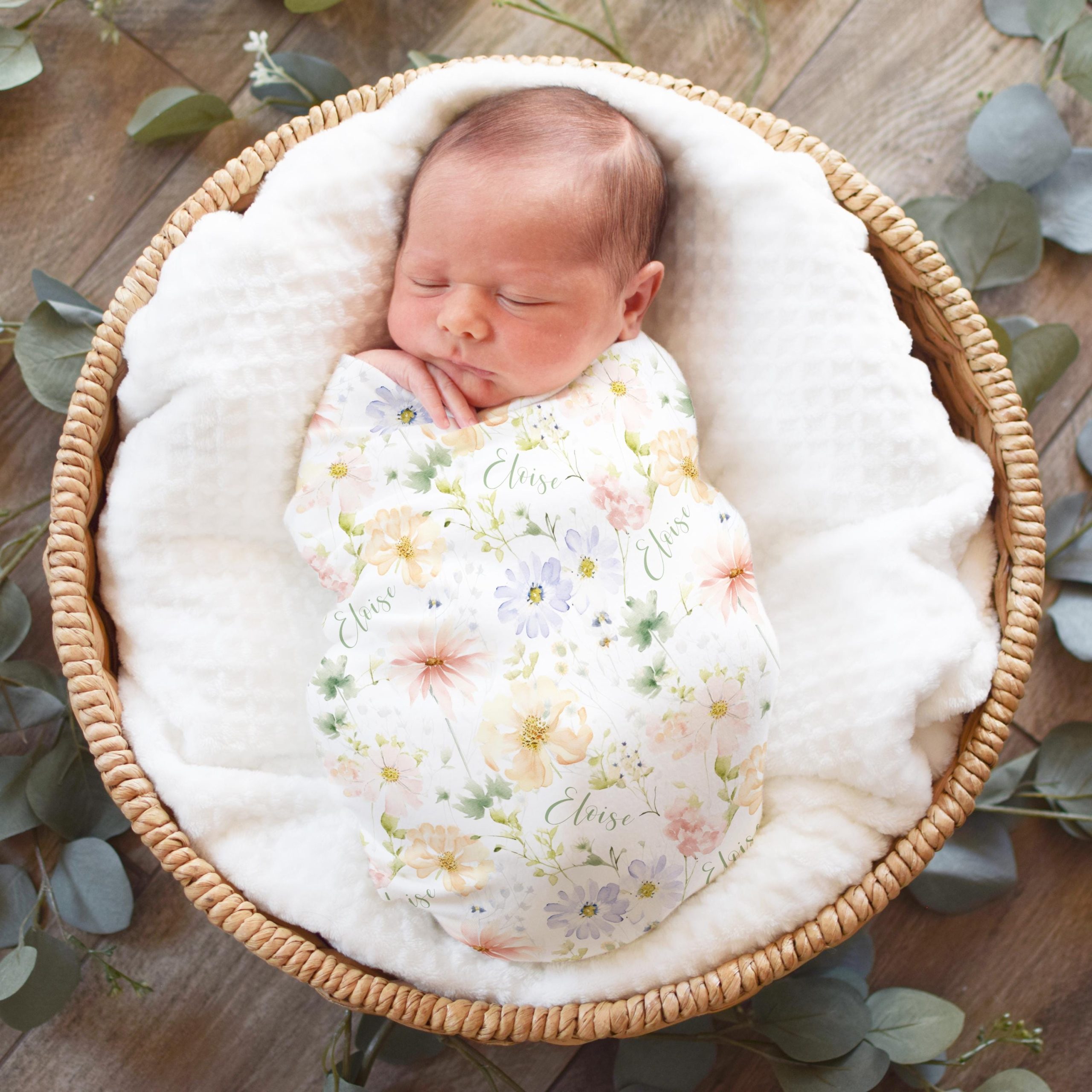 Pastel Spring Baby Girl Name Blanket, Personalized Girly Name Swaddle, Minky Sherpa Custom Blanket, Gift for New Baby, Spring Pressed Floral - Image 2