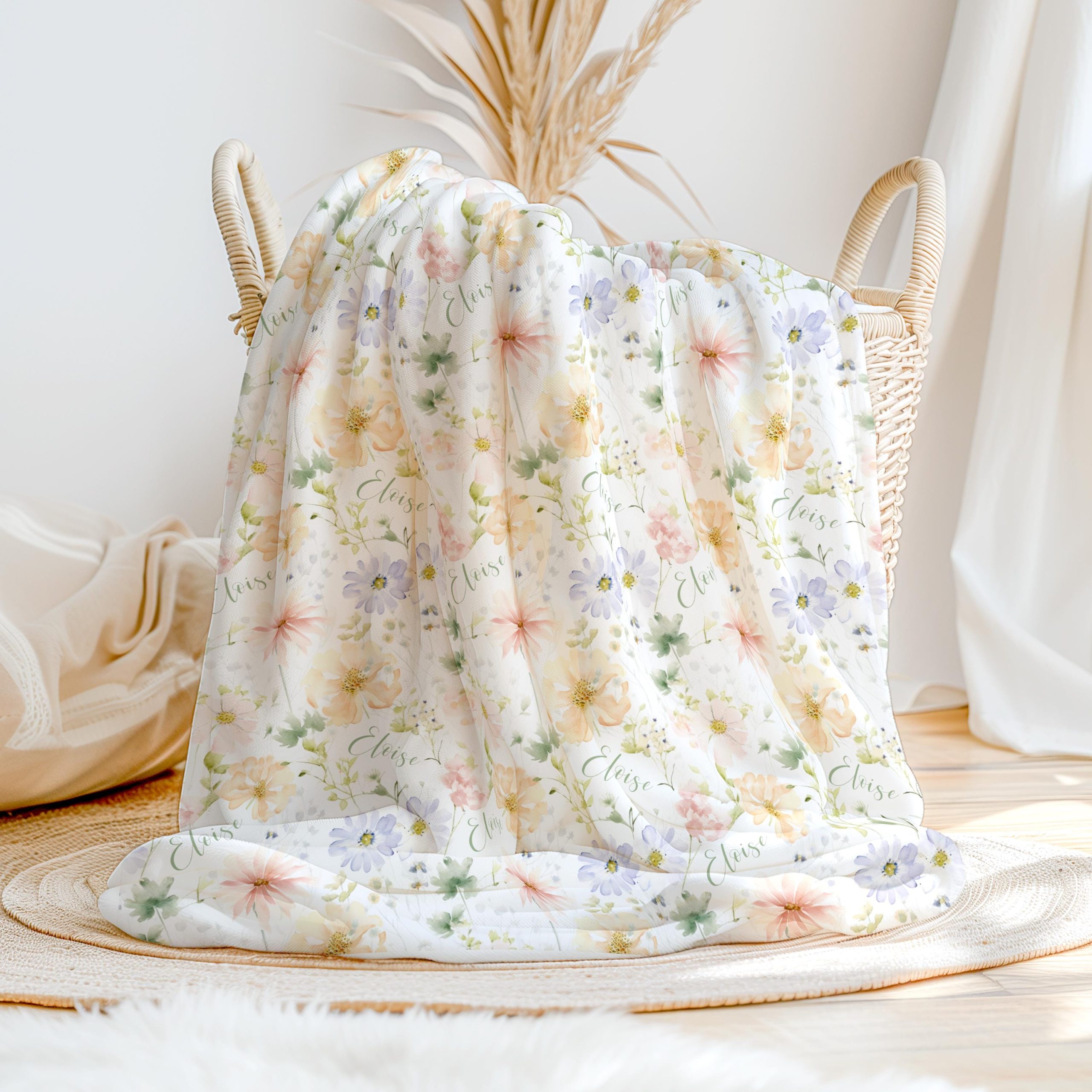 Pastel Spring Baby Girl Name Blanket, Personalized Girly Name Swaddle, Minky Sherpa Custom Blanket, Gift for New Baby, Spring Pressed Floral - Image 4