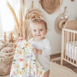 Pastel Spring Baby Girl Name Blanket, Personalized Girly Name Swaddle, Minky Sherpa Custom Blanket, Gift for New Baby, Spring Pressed Floral