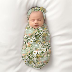 Sage Floral Baby Girl Name Blanket, Personalized Girly Name Swaddle, Minky Sherpa Custom Blanket, Gift for New Baby, Spring Pressed Floral