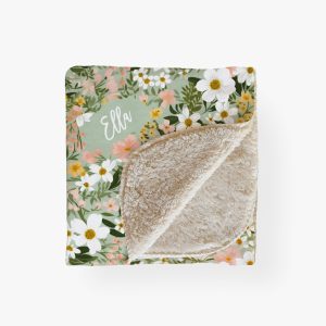 Sage Floral Baby Girl Name Blanket, Personalized Girly Name Swaddle, Minky Sherpa Custom Blanket, Gift for New Baby, Spring Pressed Floral