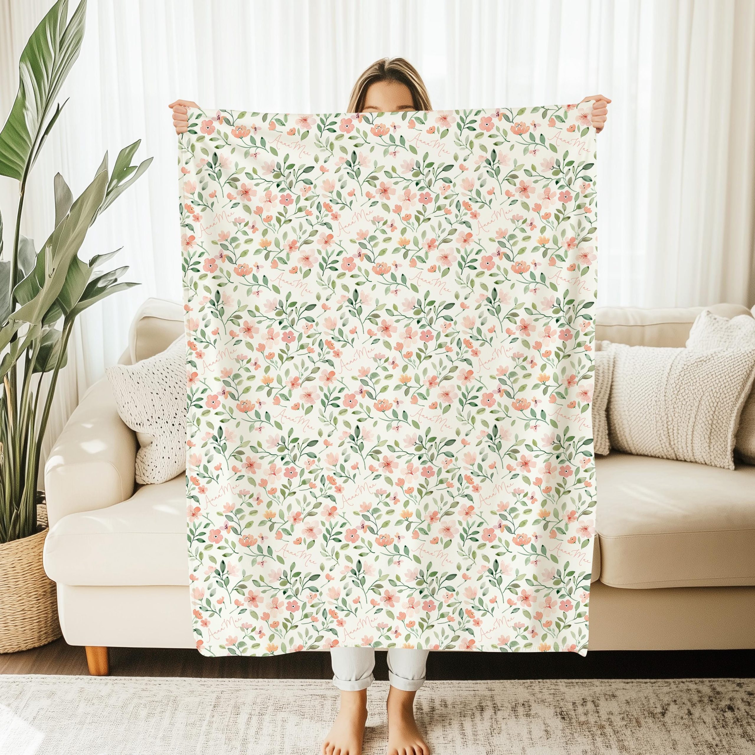 Personalized Pink Wildflower Blanket, Minky or Sherpa, Personalized Baby Toddler Blanket, Pink Floral, Custom Girl Name Blanket - Image 5