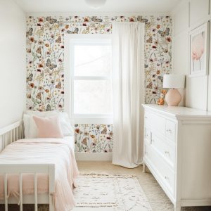 Botanical Butterfly Wallpaper, Peel and Stick Removable, Garden Boho Vibes, Moth Pressed Dried Flowers, Vintage Girl Playroom, Flower Field