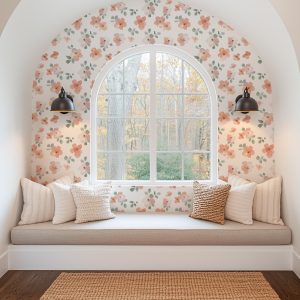 Floral Wallpaper, Pink Watercolor Small Scale Peel and Stick Removable, Unpasted Prepasted Traditional Option, Baby Girl Nursery Mural
