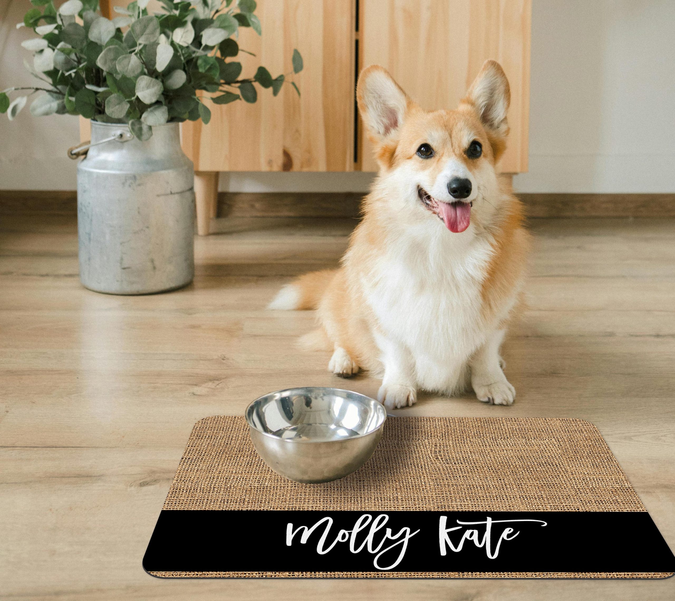 Burlap Look Pet Placemat, Personalized Dog Cat Food Water Bowl Mat, New Puppy Supplies, Farmhouse Country Feeding Station, Boy Girl Dog Gift - Image 3