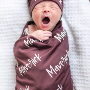 Personalized Baby Name Blanket, Swaddle Set with Hat, Girl Boy Twin New Mom Baby Shower Gift, Personalized Boy Swaddle Maroon