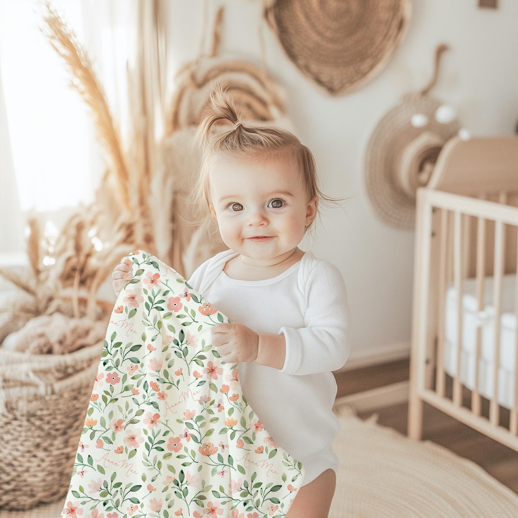 Personalized Pink Wildflower Blanket, Minky or Sherpa, Personalized Baby Toddler Blanket, Pink Floral, Custom Girl Name Blanket - Image 3