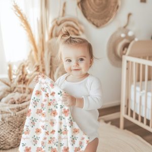 Personalized Baby Blanket, Minky or Sherpa, Pink Flower Watercolor, Pressed Vine Floral, Custom Girl Name Blanket