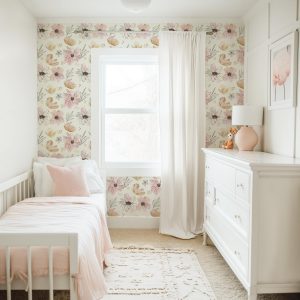 Pink and Gold Flower Wallpaper, Peel and Stick Removable, Unpasted Traditional Option, Line Art Floral, Pressed Dried Floral DIY Project
