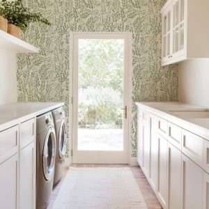 Green Foliage Wallpaper, Botanical Plant Garden Leaf, Peel Stick Prepasted Traditional, Custom Dimensions Sage Green Leaves