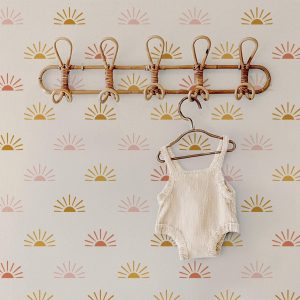 Boho Sun Wallpaper, Peel Stick Removable, Baby Nursery Decor Bedroom, Neutral Trendy, Groovy Retro Vintage Line Art, Traditional
