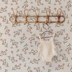 Cottagecore Floral Peel and Stick Wallpaper: Vintage Botanical Removable Mural for Nursery; Grandmillennial Girls Room Decor