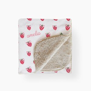Ditsy Strawberry Baby Girl Name Blanket, Personalized Girly Name Swaddle, Minky Sherpa Custom Blanket, Gift for New Baby, Strawberries Bows