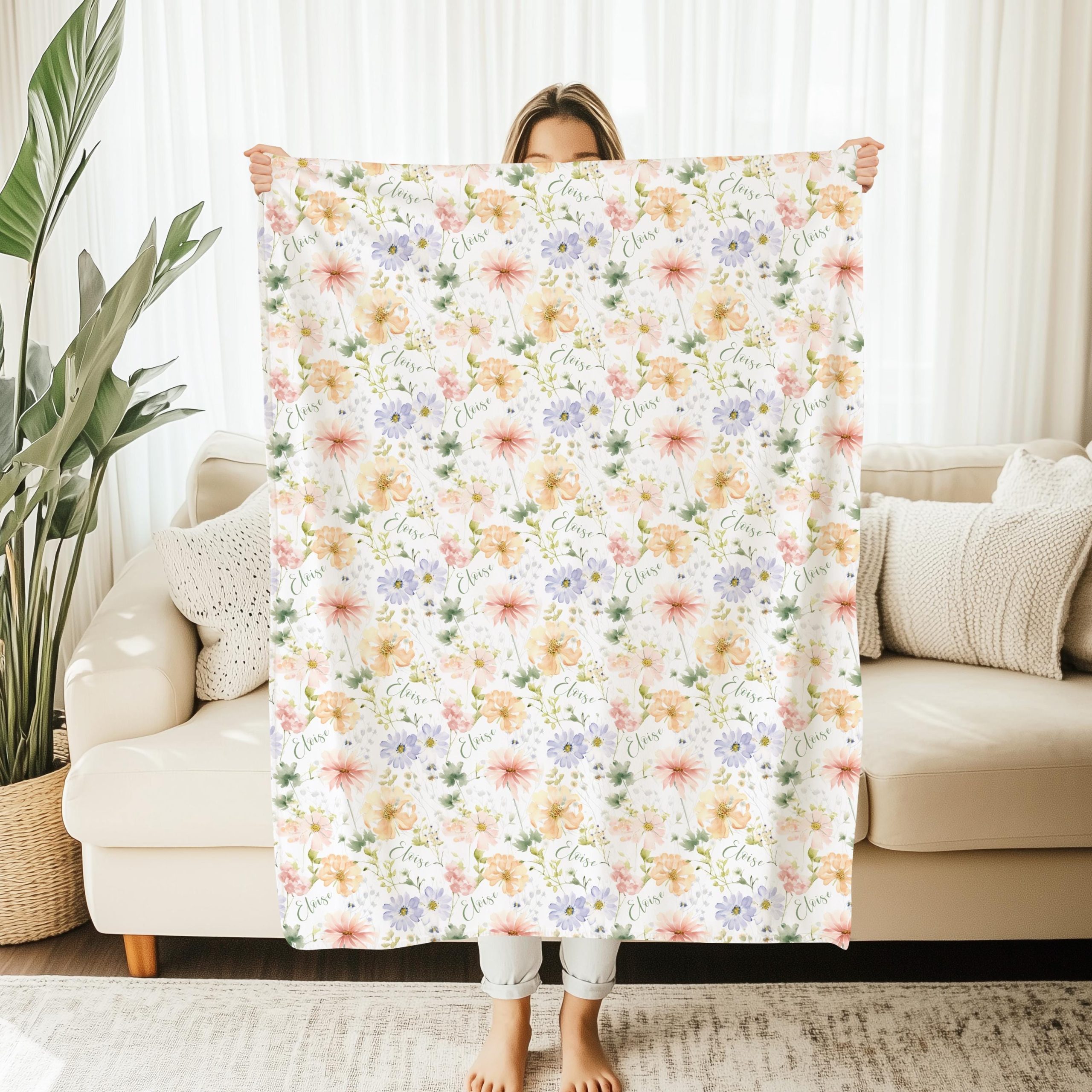 Pastel Spring Baby Girl Name Blanket, Personalized Girly Name Swaddle, Minky Sherpa Custom Blanket, Gift for New Baby, Spring Pressed Floral - Image 8