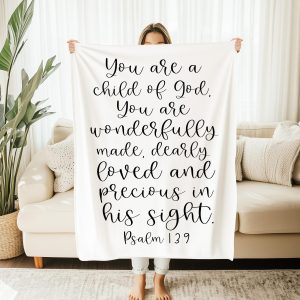 Psalm 139 Biblical Quote Baby Gift, Baby Keepsake Blanket, Child of God Dearly Loved Precious in Sight, Minky Blanket