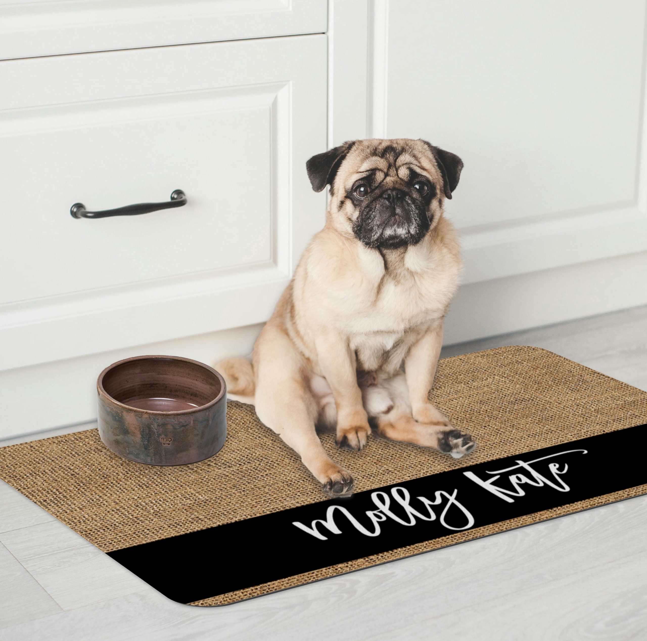 Burlap Look Pet Placemat, Personalized Dog Cat Food Water Bowl Mat, New Puppy Supplies, Farmhouse Country Feeding Station, Boy Girl Dog Gift - Image 5